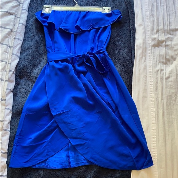 blue dress for baby girl Amanda Uprichard Ivy Strapless Midi Dress in Blueberry – Suite 201 main image 1